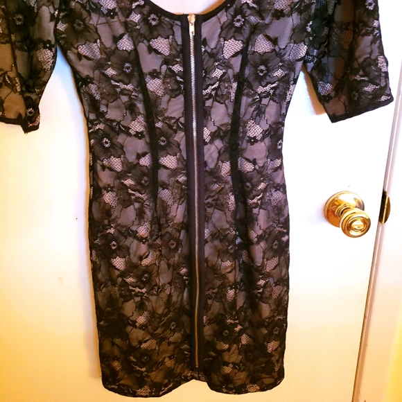 Sugar Lips Black Lace over Nude Evening Dress SML - Picture 2 of 6